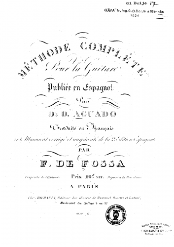 Aguado - Méthode Complète pour la Guitare - Incomplete Book