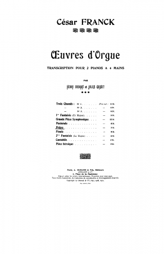 Franck - Prière, Op. 20 - For 2 Pianos (Griset) - Score