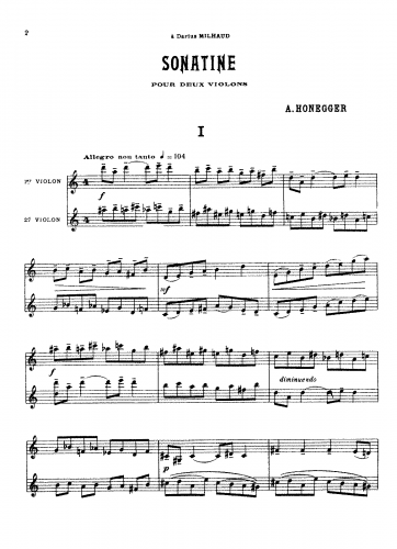 Honegger - Sonatine for 2 Violins - Score