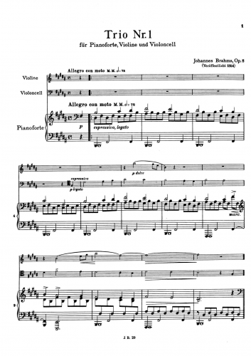 Brahms - Piano Trio No. 1 in B major - Scores and Parts 1st version (185354) - Score