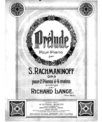 Rachmaninoff - 5 Morceaux de fantaisie - Prélude in C-sharp minor (No. 2) For 2 Pianos (Lange) - Score