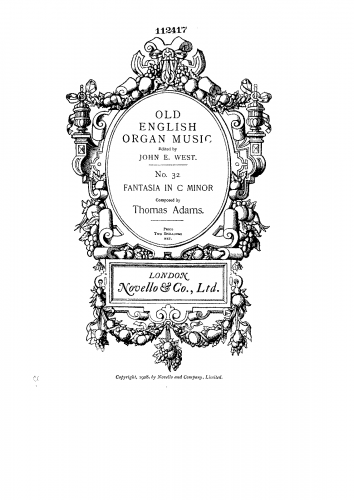 Adams I - 6 Organ Pieces - Organ Scores No. 1: Fantasia in C minor - Score