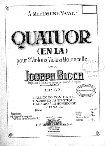 Bloch - String Quartet - Scores - Score