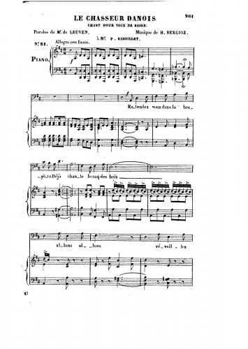 Berlioz - Le chasseur danois - Vocal Score - Score