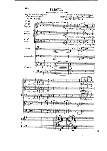 Berlioz - ''Tristia'' - 1. Méditation religieuse, H 56B For Mixed chorus, Violin, Cello and Piano (Matteman) - Score