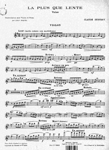 Debussy - La plus que lente - For Violin and Piano (Roques) - Violin part