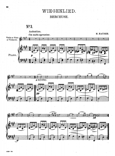 Hauser - 2 Pieces for Violin and Piano - Scores and Parts Chanson de berceau (No. 2) - Piano score and violin part