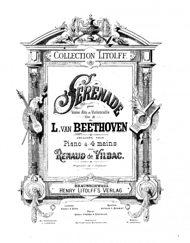 Beethoven - Serenade for String Trio, Op. 8 - Complete Work For Piano 4 hands (Vilbac) - Score