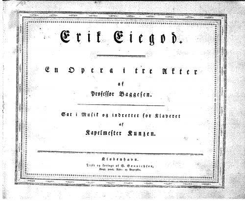 Kunzen - Erik Eiegod - Vocal Score - Score