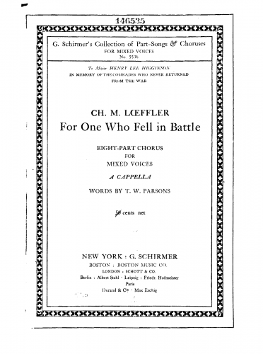 Loeffler - For One Who Fell in Battle - Score