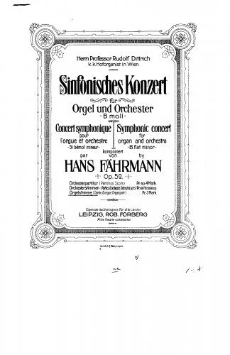 Fährmann - Concerto Symphonique for Organ and Orchestra - Organ solo
