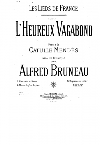 Bruneau - Les lieds de France - Voice and Piano 5. L'heureux vagabond - Score