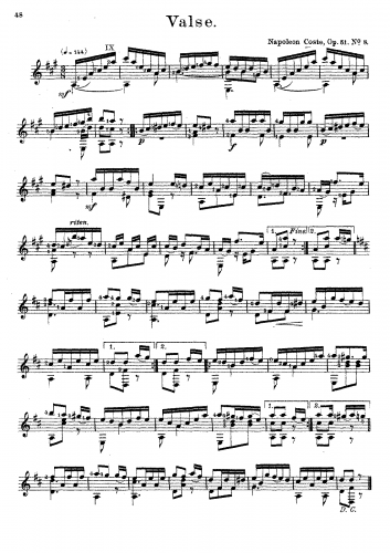 Coste - 14 Pièces pour la Guitare, Op. 51 - No. 8 - Valse