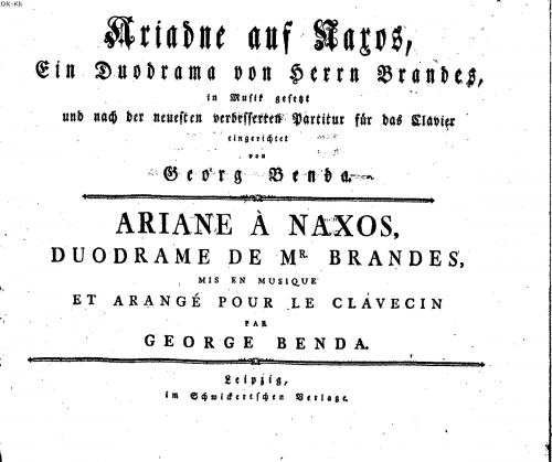 Benda - Ariadne auf Naxos - For Piano solo - Score