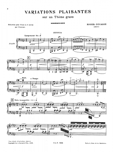 Roger-Ducasse - Variations plaisantes sur un thème grave - For Piano 4 Hands (Author) - Score