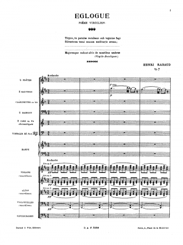 Rabaud - Eglogue, poème virgilien - Complete Orchestral Score