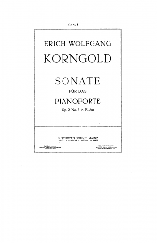 Korngold - Piano Sonata No. 2, Op. 2 - Score