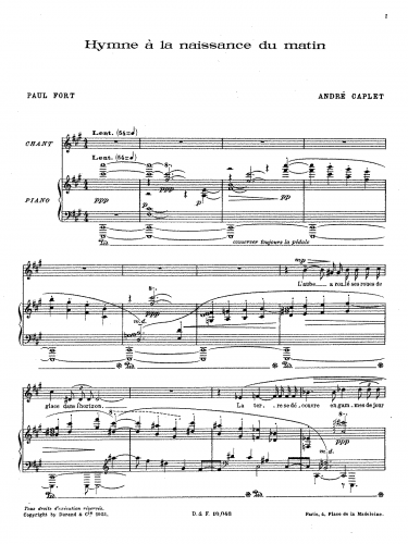 Caplet - Hymne à la naissance du matin - For Voice and Piano - Score