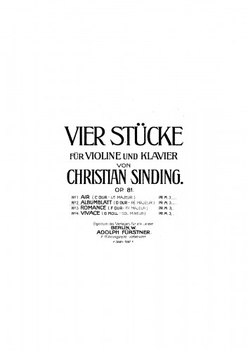 Sinding - 4 Stücke - Scores and Parts - 2. Albumblatt