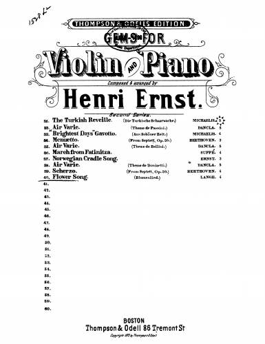 Lange - Blumenlied - For Violin and Piano (Ernst) - Piano score and violin part