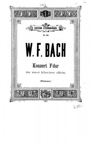 Bach - Sonata for two harpsichords in F major, F.10 - Score