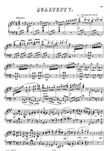 Beethoven - String Quartet No. 5, Op. 18/5 - For Piano solo (Rösler) - Score