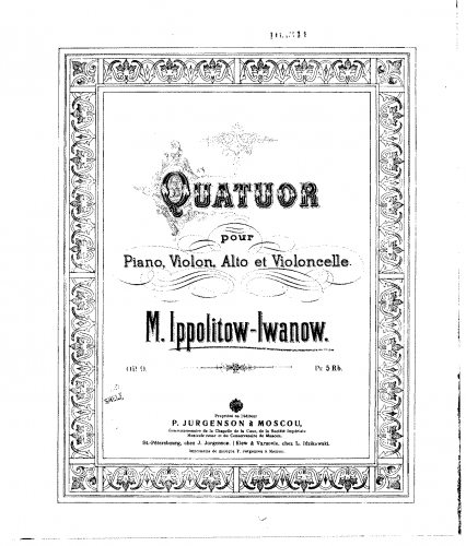 Ippolitov-Ivanov - Piano Quartet - Score