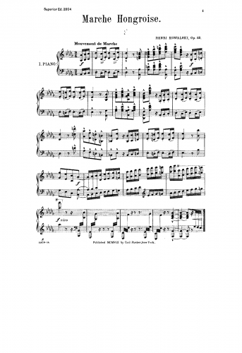 Kowalski - March Hongroise, Op. 13 - For 2 Pianos, 4 hands - Score