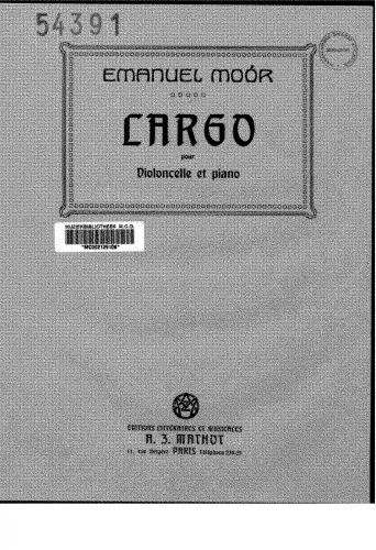 Moór - Largo for Cello and Orchestra - For Cello and Piano - Score