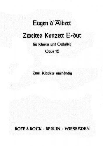 Albert - Second Concerto for piano and orchestra in E major, op. 12 - For 2 Pianos - Score