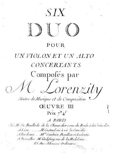 Lorenziti - Six duo pour un violon et un alto concertants