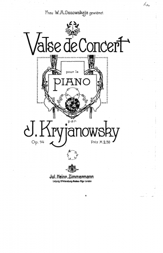 Kryzhanovsky - Valse de Concert, Op. 14 - Score