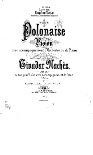 Nachéz - Polonaise, Op. 26 - Score (Piano reduction) and Violin Part