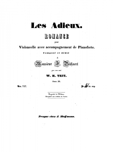 Veit - Les Adieux Romance - Piano Scores and Parts - Piano Score and Cello Part