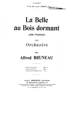 Bruneau - La belle au bois dormant - Full Score - Score