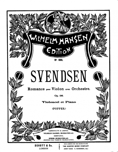 Svendsen - Romance, Op. 26 - For Cello and Piano (Popper) - Piano Score and Cello Part