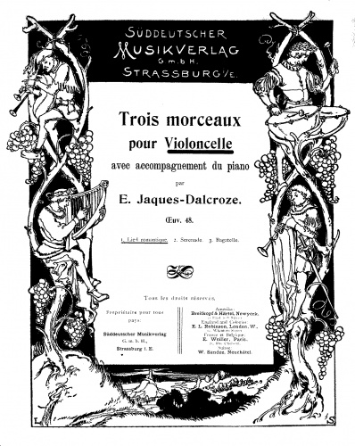 Jaques-Dalcroze - 3 Morceaux - Scores and Parts - 1. Lied Romantique - Piano score, Cello part