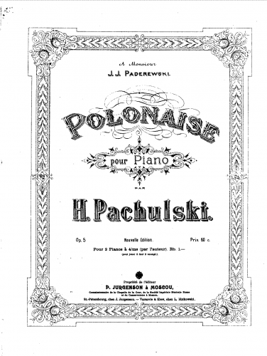 Pachulski - Polonaise, Op. 5 - For 2 Pianos, 4 hands (Composer) - Score