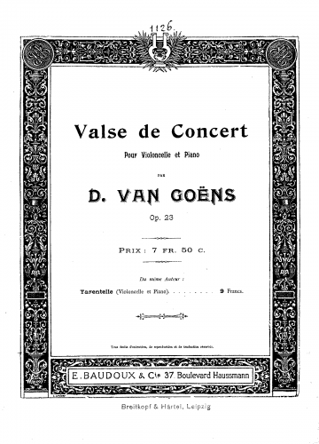 Goens - Valse de Concert for Cello, Op. 23 - Piano Score