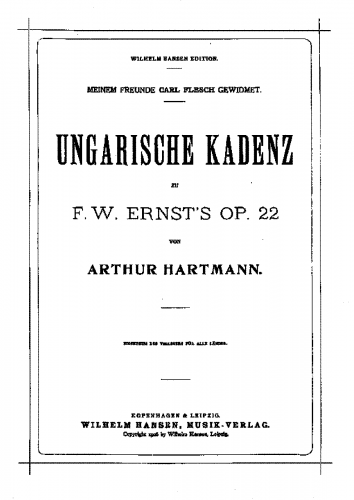 Ernst - Airs Hongrois Variés - Cadenzas Hartmann - Violin Cadenza for Op. 22