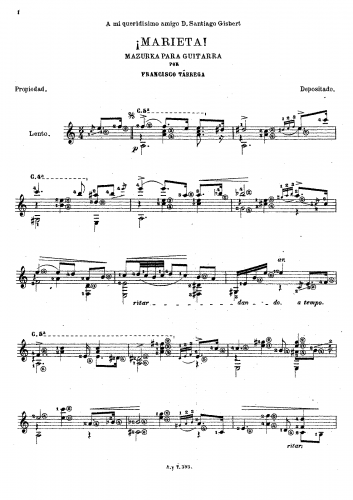 Tárrega - Marieta Mazurka - Score