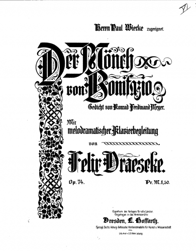 Draeseke - Der Mönch von Bonifazio, Melodrama - Score