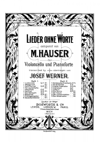 Hauser - Lieder ohne Worte for Cello and Piano - Score