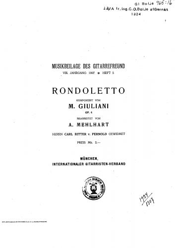Giuliani - Rondoletto, Op. 4 - Score