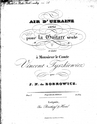 Bobrowicz - Air d'Ukraine varié, Op. 7 - Score
