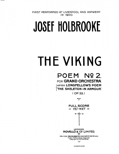 Holbrooke - The Viking, Poem No. 2 for Grand Orchestra after Longfellow's Poem 'The Skeleton in Armour' - Score