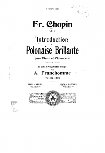 Chopin - Introduction et polonaise brilliante pour piano et violoncello - For Oboe and Piano (Verroust) - Oboe Part