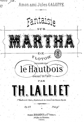 Lalliet - Fantaisie sur Martha, Op. 23 - Scores and Parts
