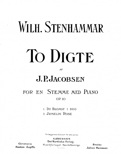 Stenhammar - 2 Songs, Op. 10 - Score