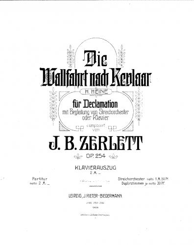 Zerlett - Die Wallfahrt nach Kevlaar - For Narrator and Piano - Score